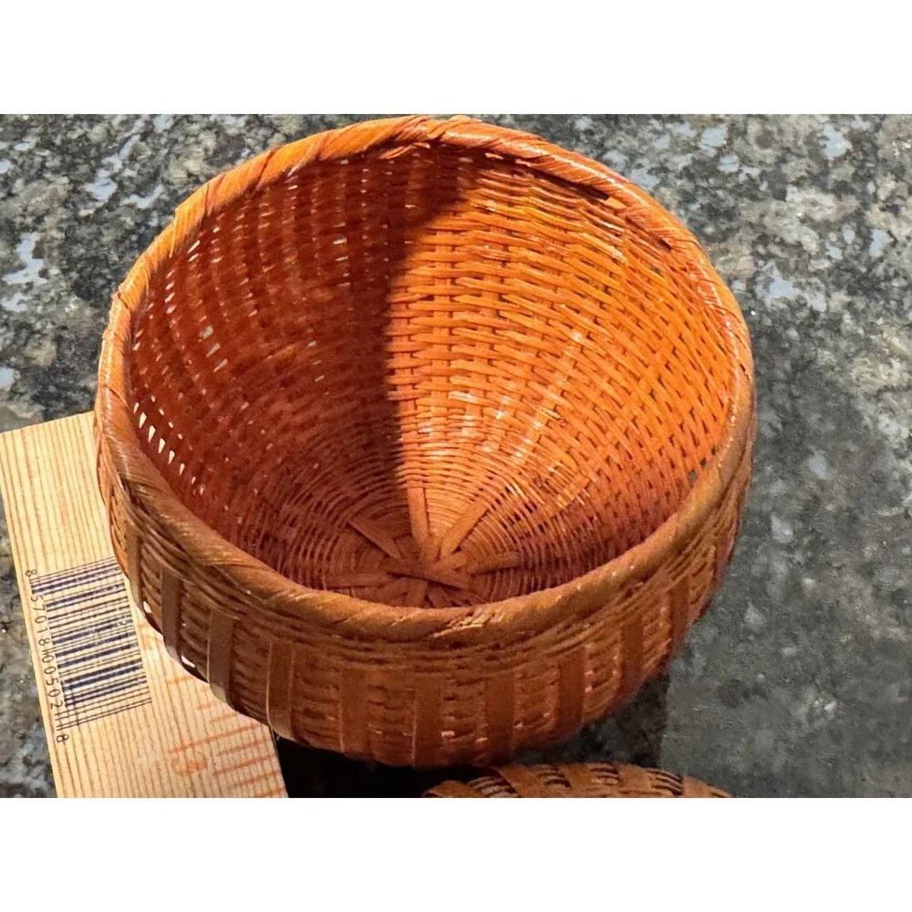 Vintage Shanghai Handicrafts Wicker Owl Lidded Basket Trinket Box Boho PRC.